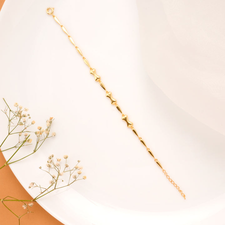 Smooth Curve Golden Link Silver Bracelet