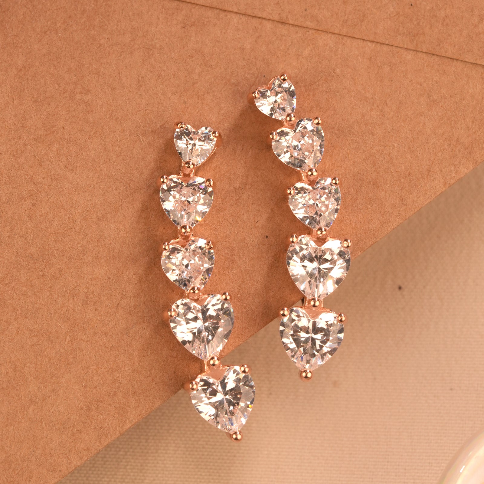 Fancy Heart Rose Gold Silver Ear Crawlers