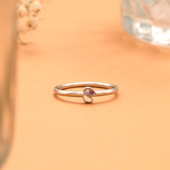 Simple S Pattern with Pink Stone Silver Ring