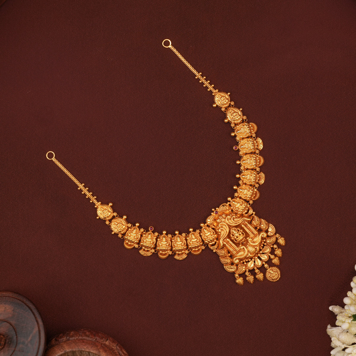 Divine Lakshmi Temple with Gold Drop Necklace