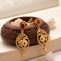 Beautiful Peacock Drops Golden Ruby Stone Earrings