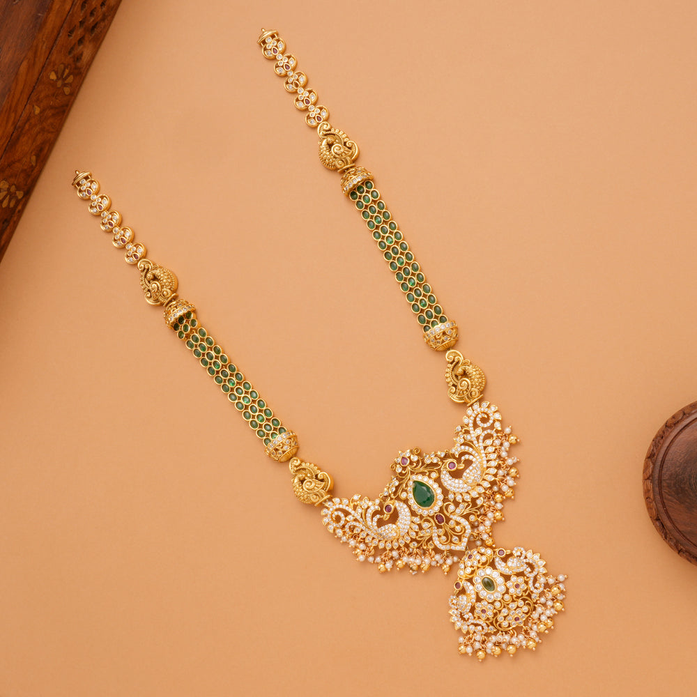 Traditional Emerald White Stone Peacock Long Haram