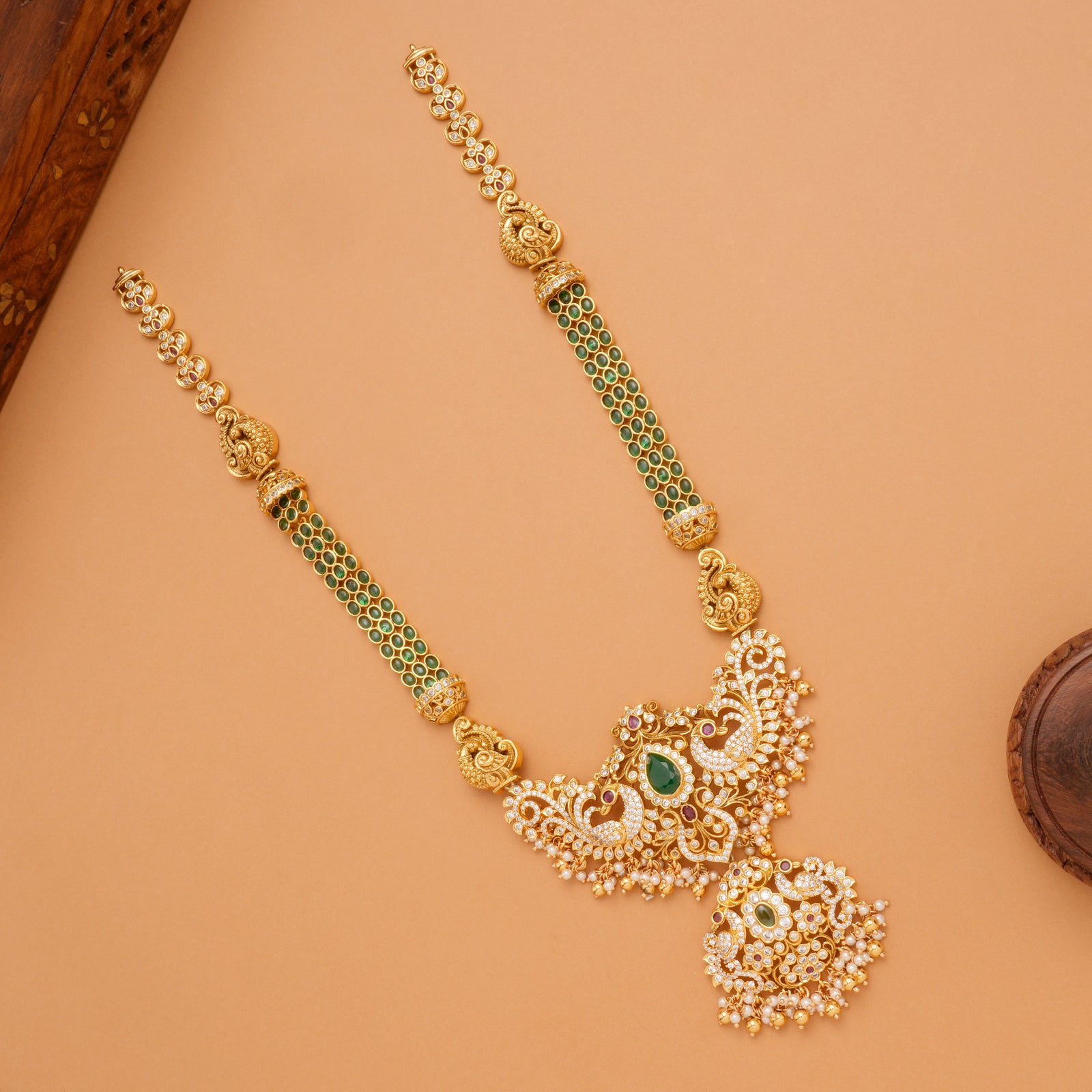 Traditional Emerald White Stone Peacock Long Haram