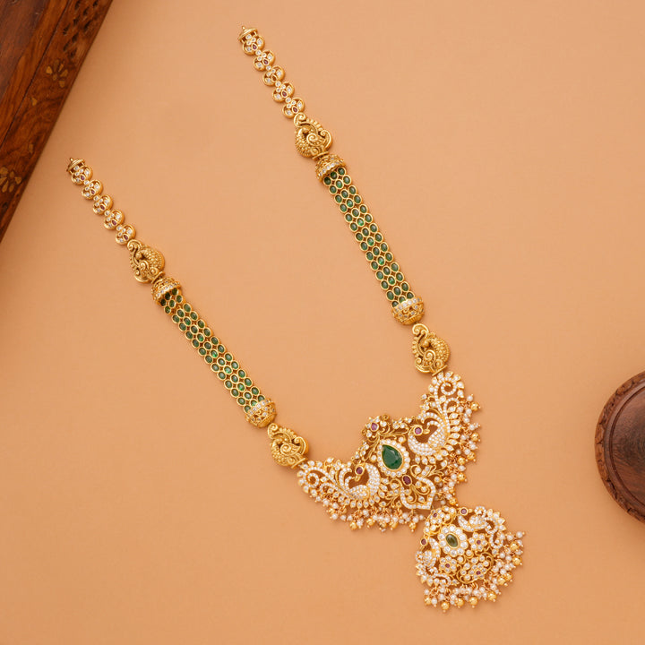 Traditional Emerald White Stone Peacock Long Haram