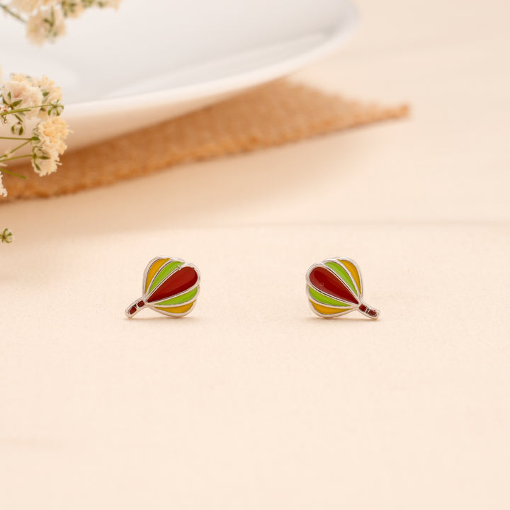 Multicolour Hot Air Balloon Enamel Silver Stud