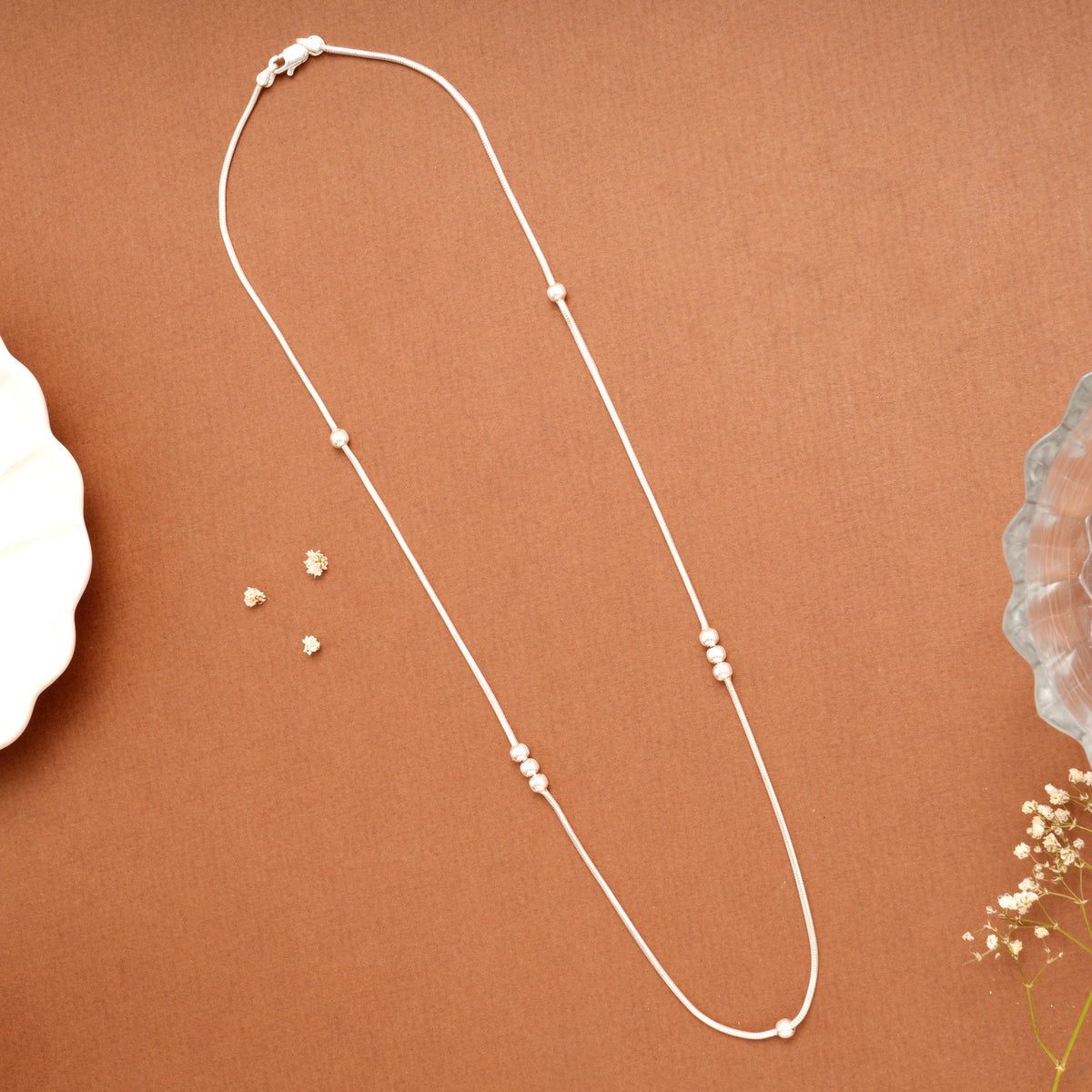 Elegant Double Beads Women’s Silver Chain