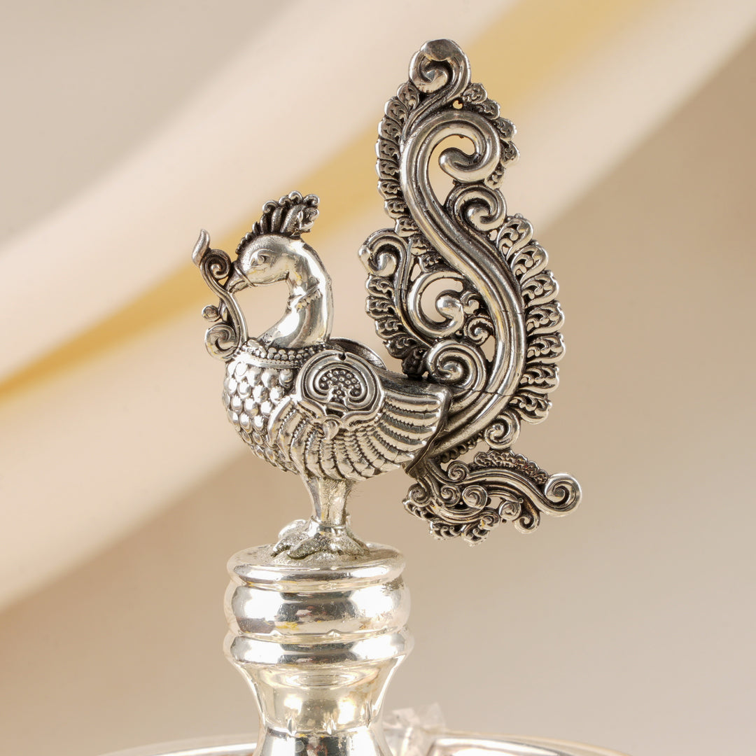 Antique Peacock Silver Vilakku