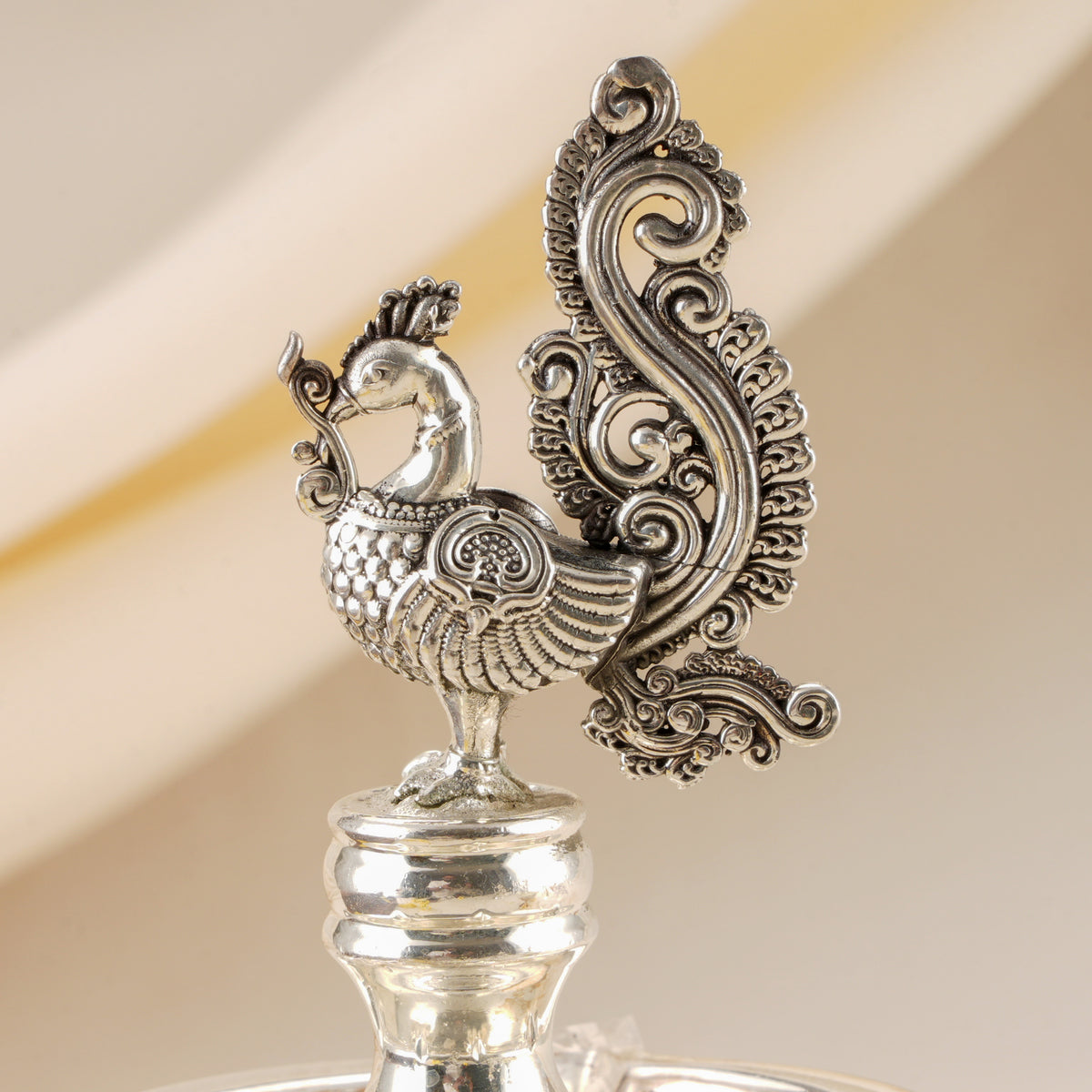 Antique Peacock Silver Vilakku