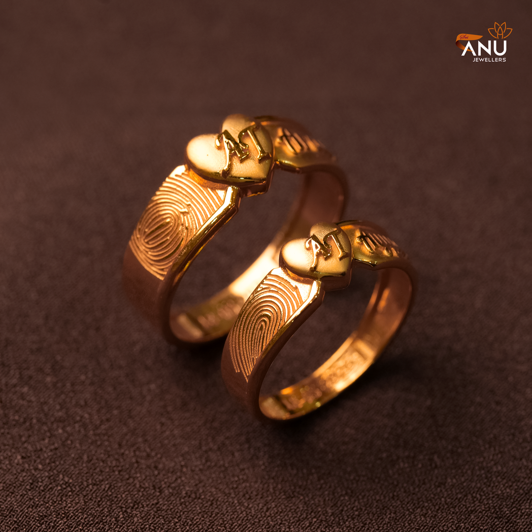 Customised Fingerprint Heart Couple Names Gold Ring