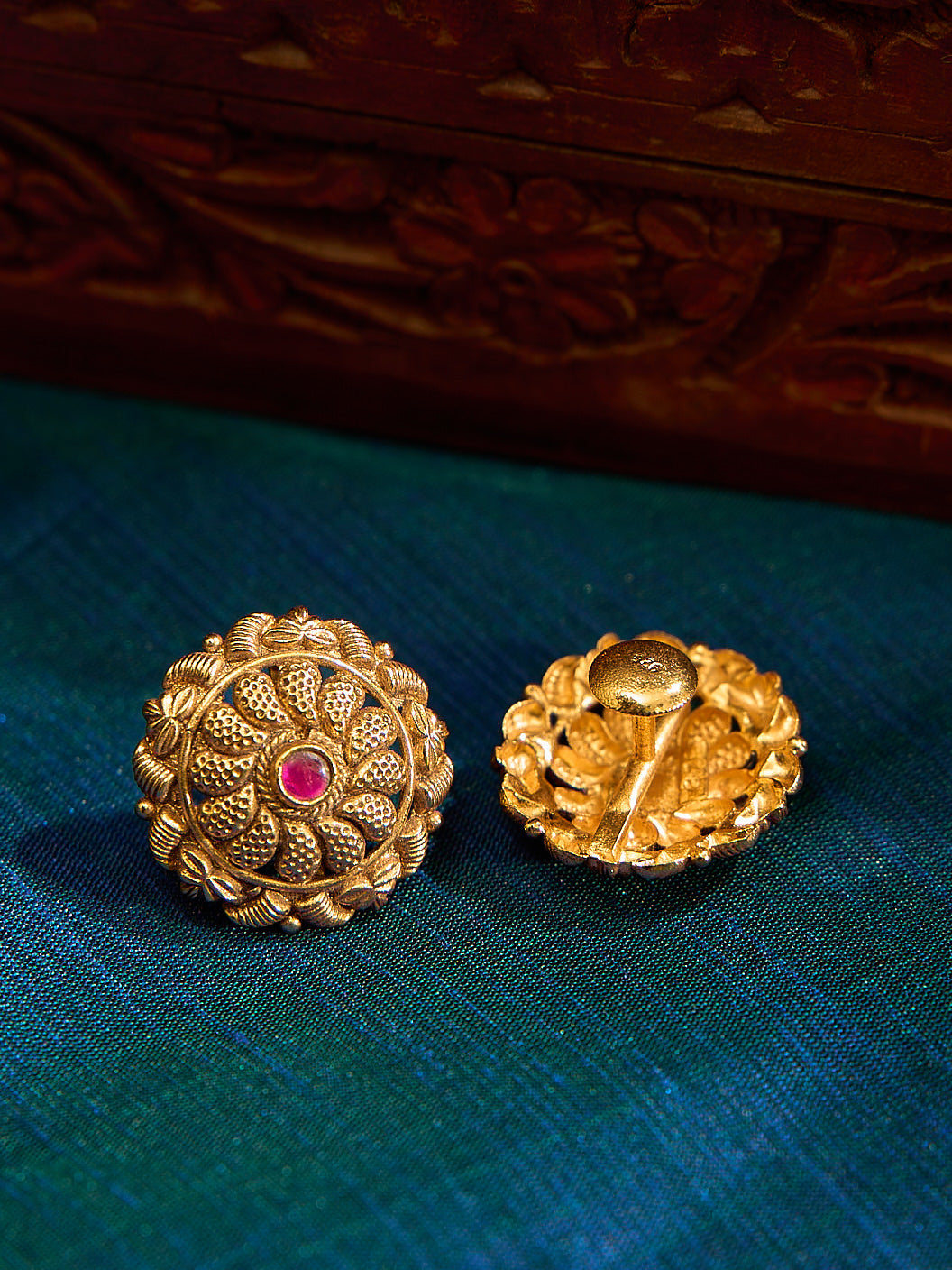 Antique Ruby Floral Studs