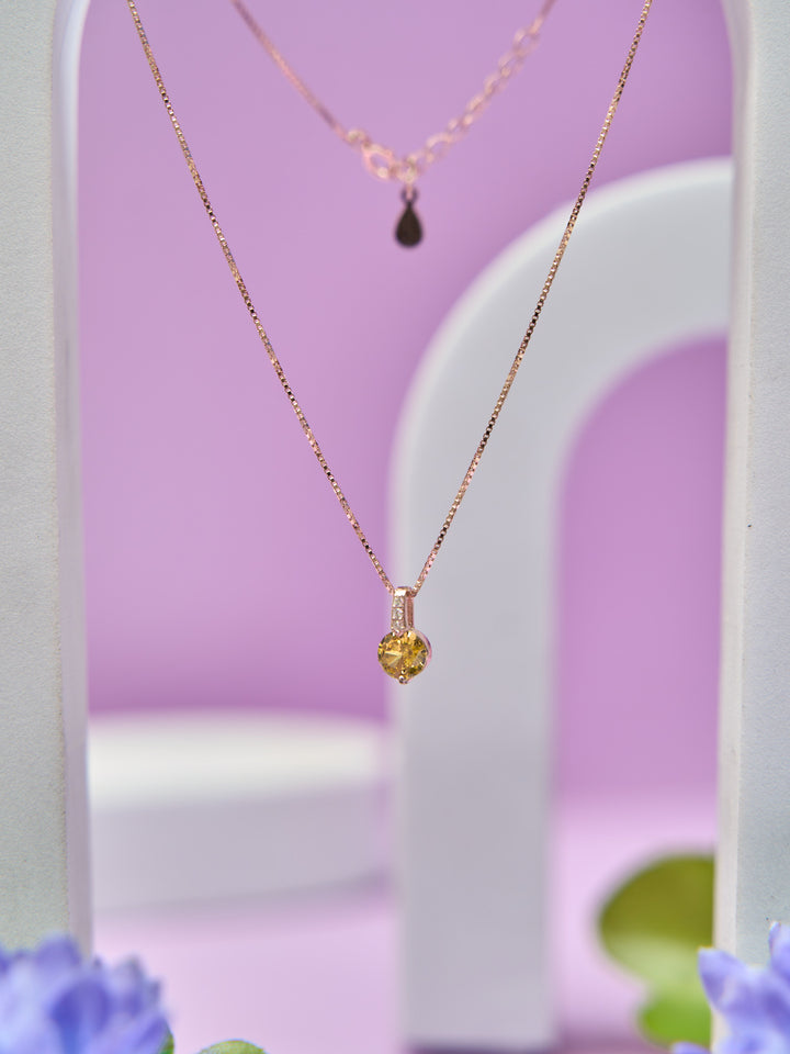 Gold Round Citrine Pendant Chain