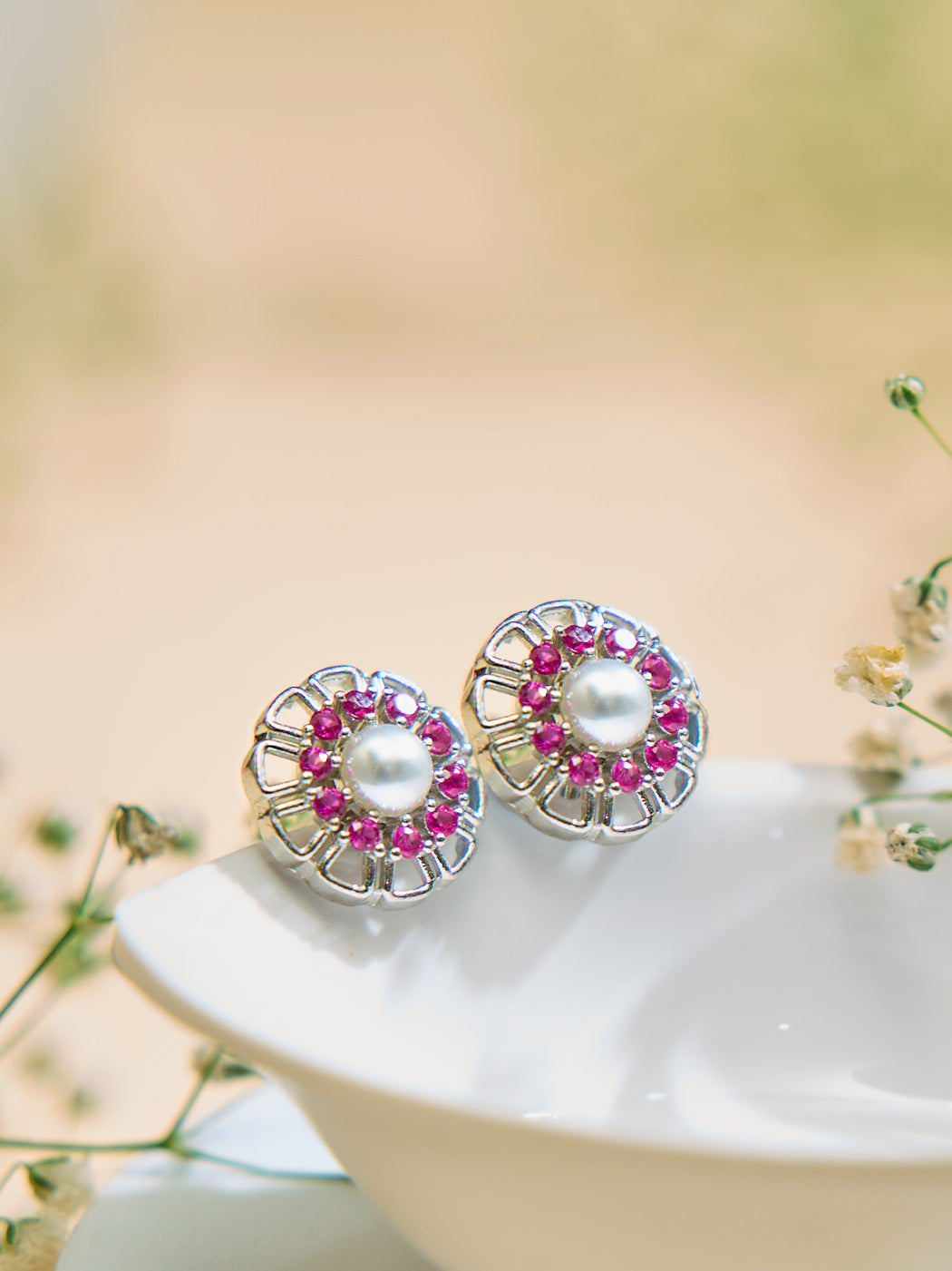 Artisanal Ruby Pearl Bloom Studs