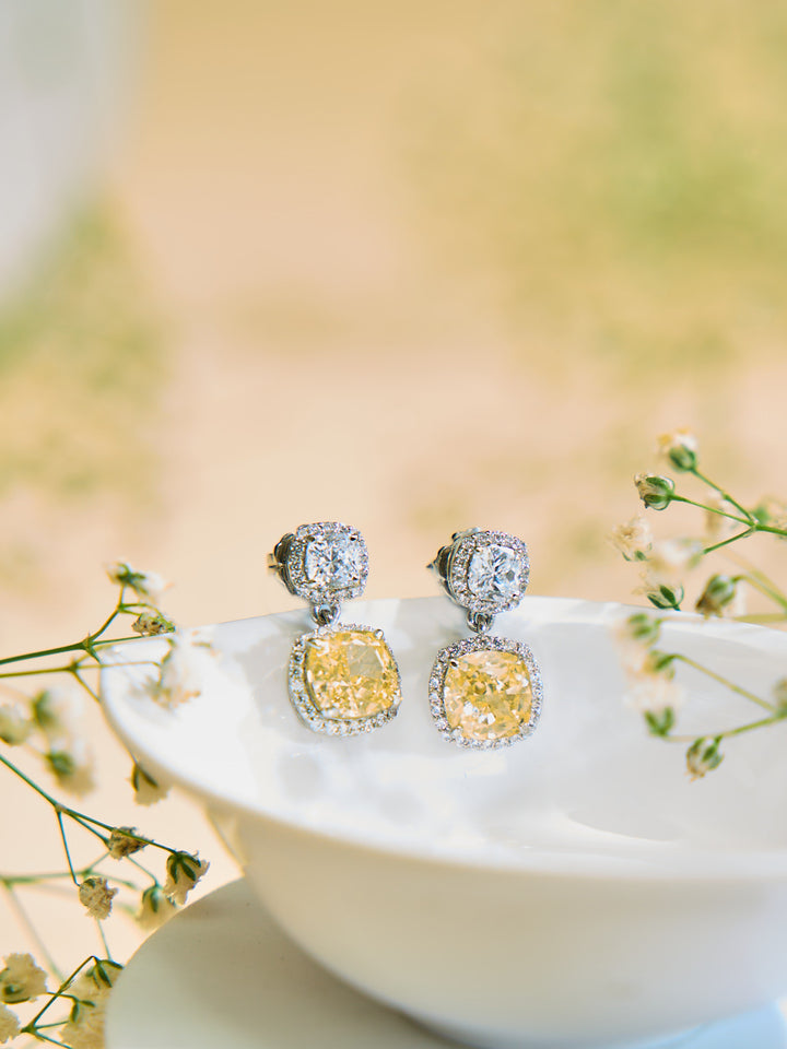 Yellow Crystal Halo Drop Earrings
