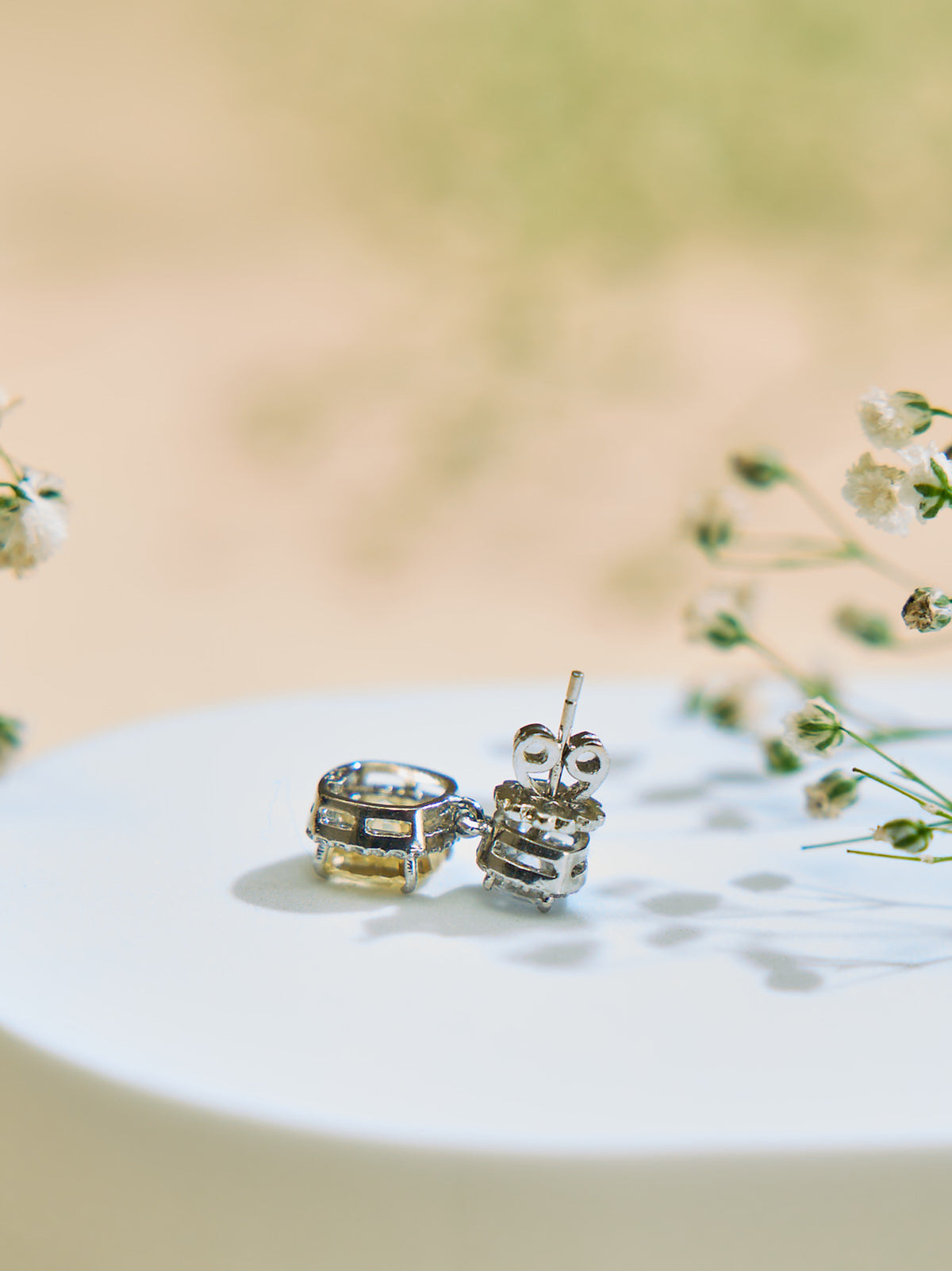 Yellow Crystal Halo Drop Earrings