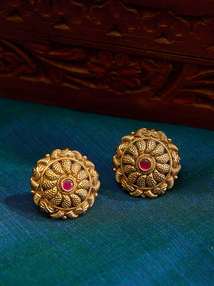 Antique Ruby Floral Studs