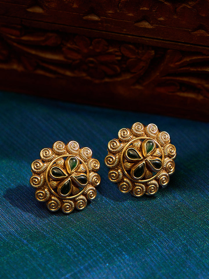 Royal Traditional Kundan Emerald Stud