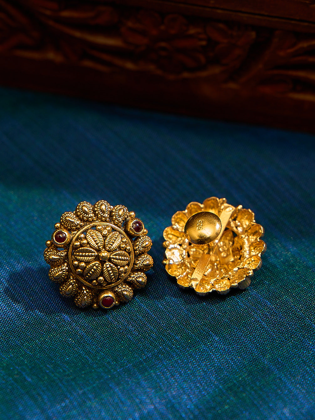 Ethnic Ruby Kundan Floral Studs