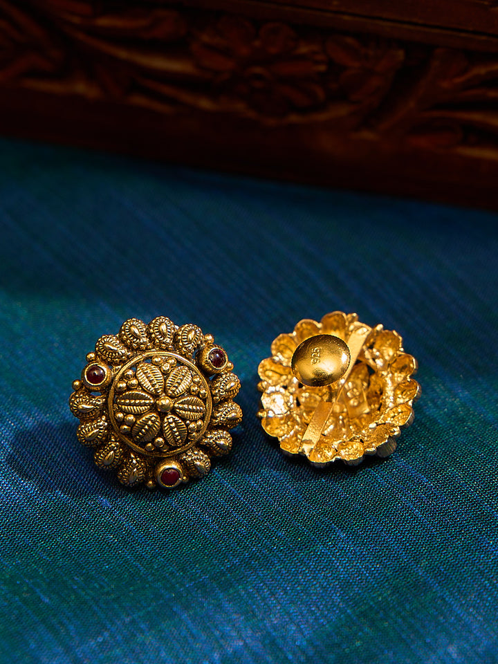 Ethnic Ruby Kundan Floral Studs