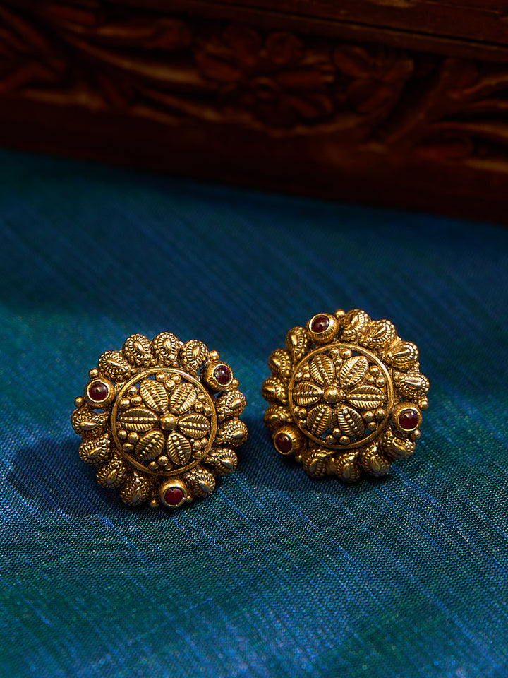 Ethnic Ruby Kundan Floral Studs