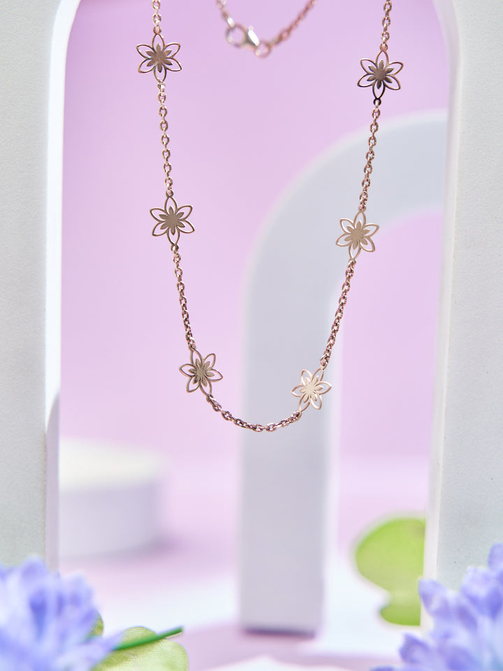 Rose Gold Floral Silver Chain