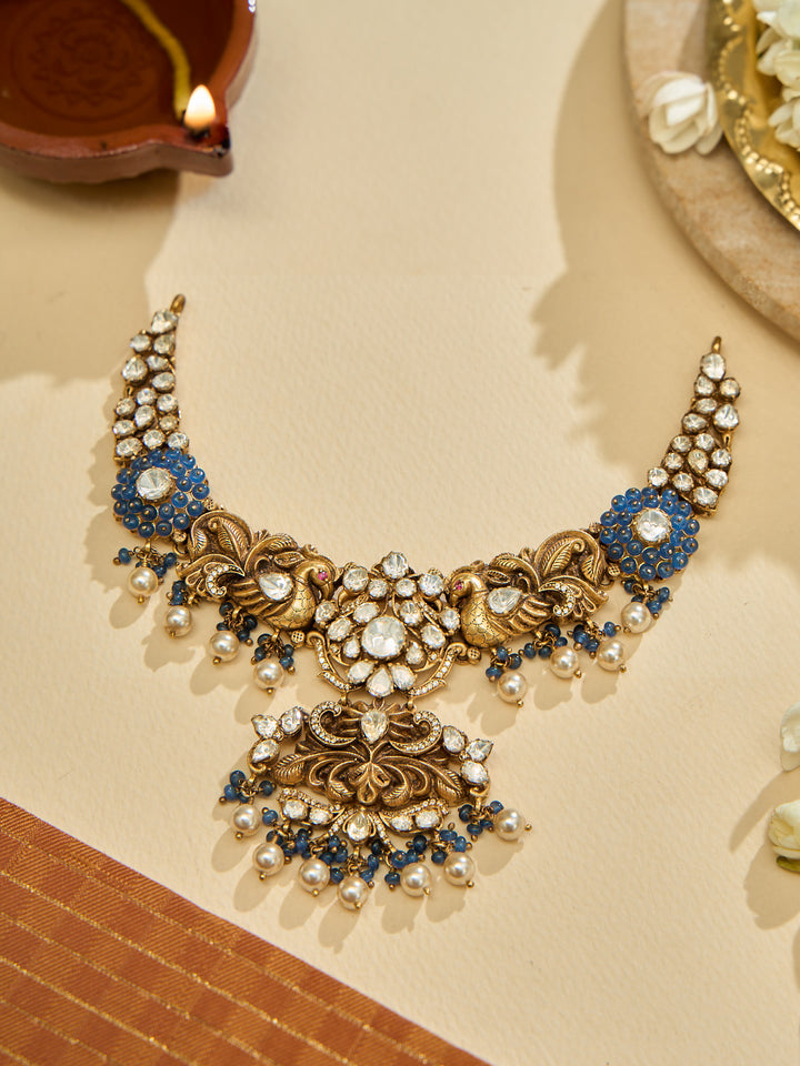 Royal Blue Beads Lakshmi Necklace