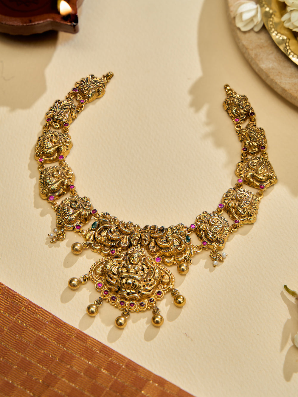 Vintage Ruby Stone Lakshmi Necklace