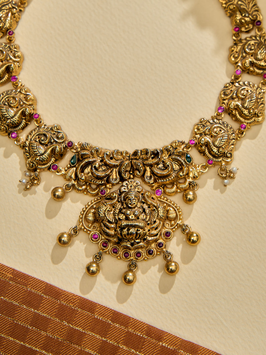 Vintage Ruby Stone Lakshmi Necklace