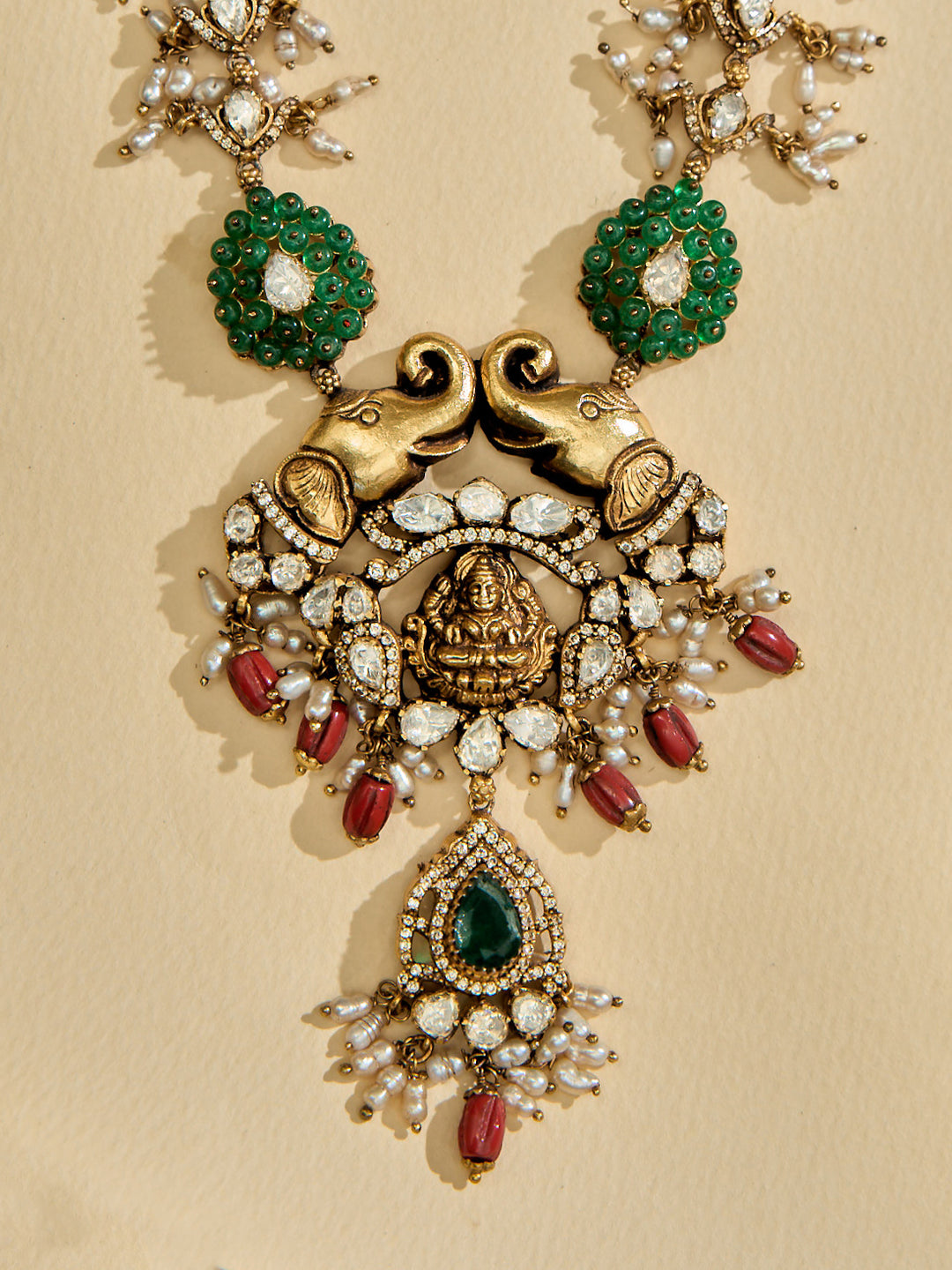 Antique Coral & White Stone Lakshmi Haram