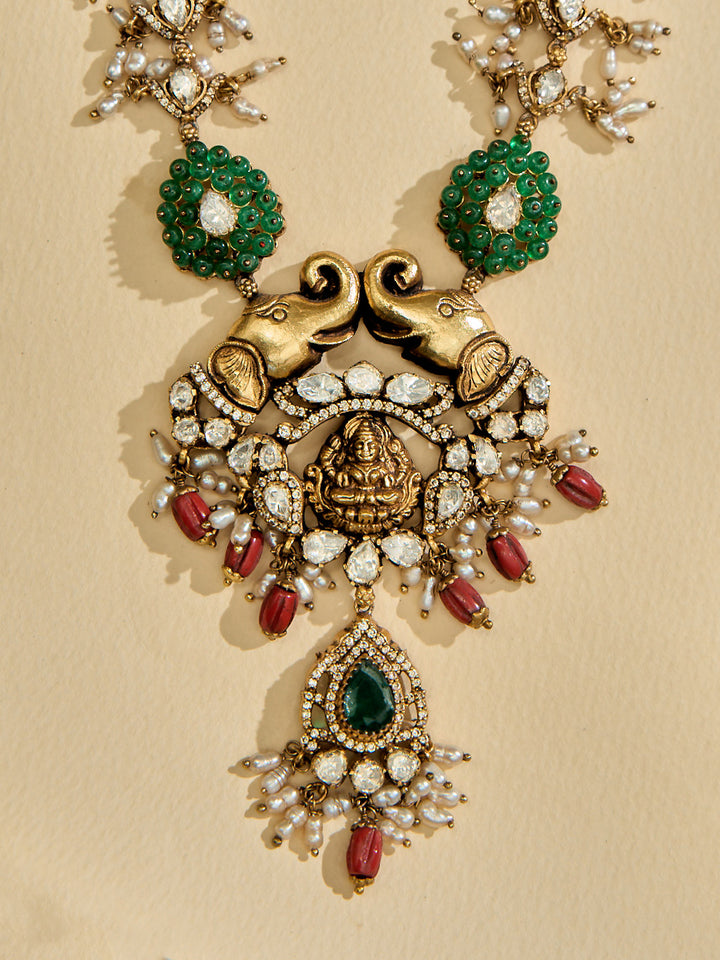Antique Coral & White Stone Lakshmi Haram