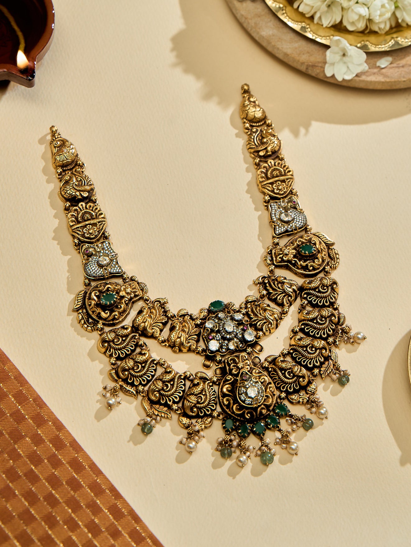 Antique Lakshmi Emerald Temple Haram
