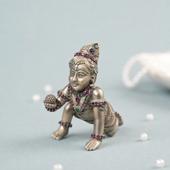 Antique Krishna Stone Silver Idol