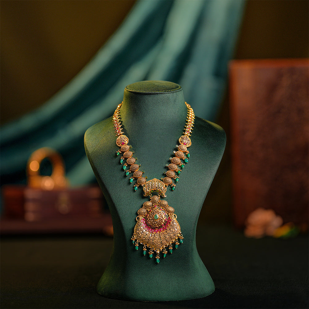 Customised Floral Design Ruby Emerald Gold Haram