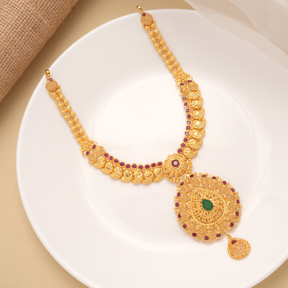 Fancy Mango Design Teardrops Golden Necklace