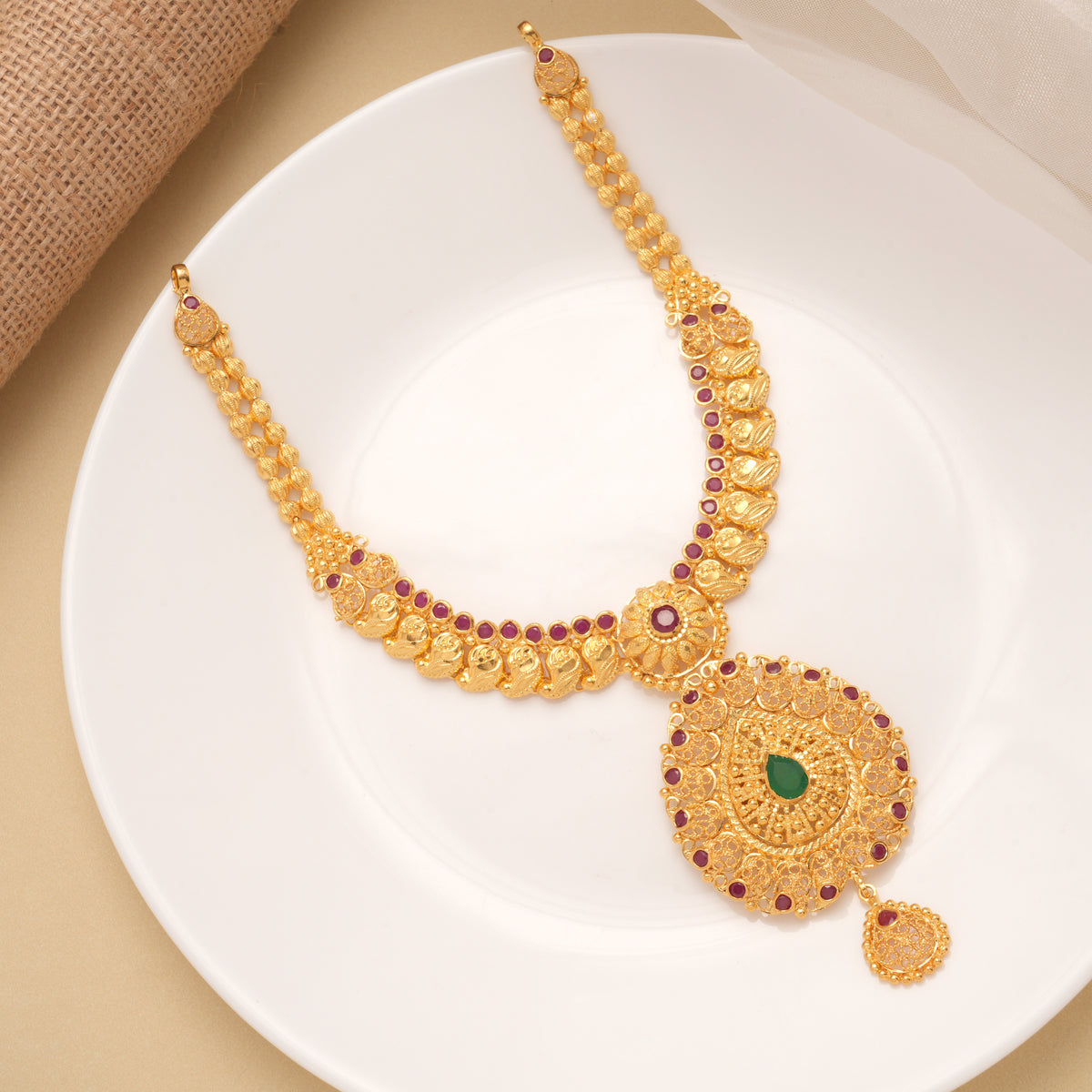 Fancy Mango Design Teardrops Golden Necklace