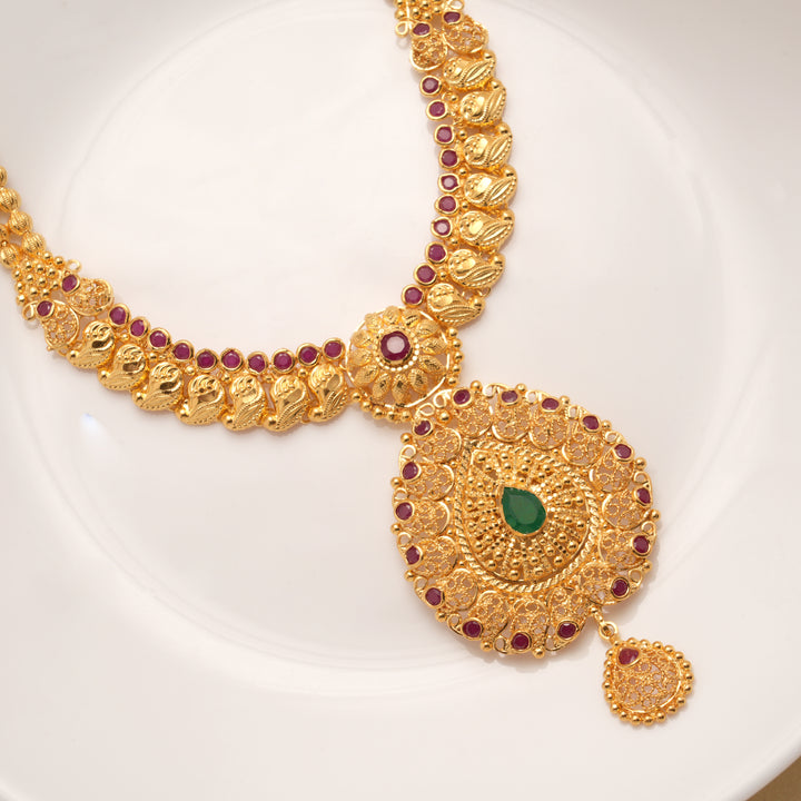 Fancy Mango Design Teardrops Golden Necklace