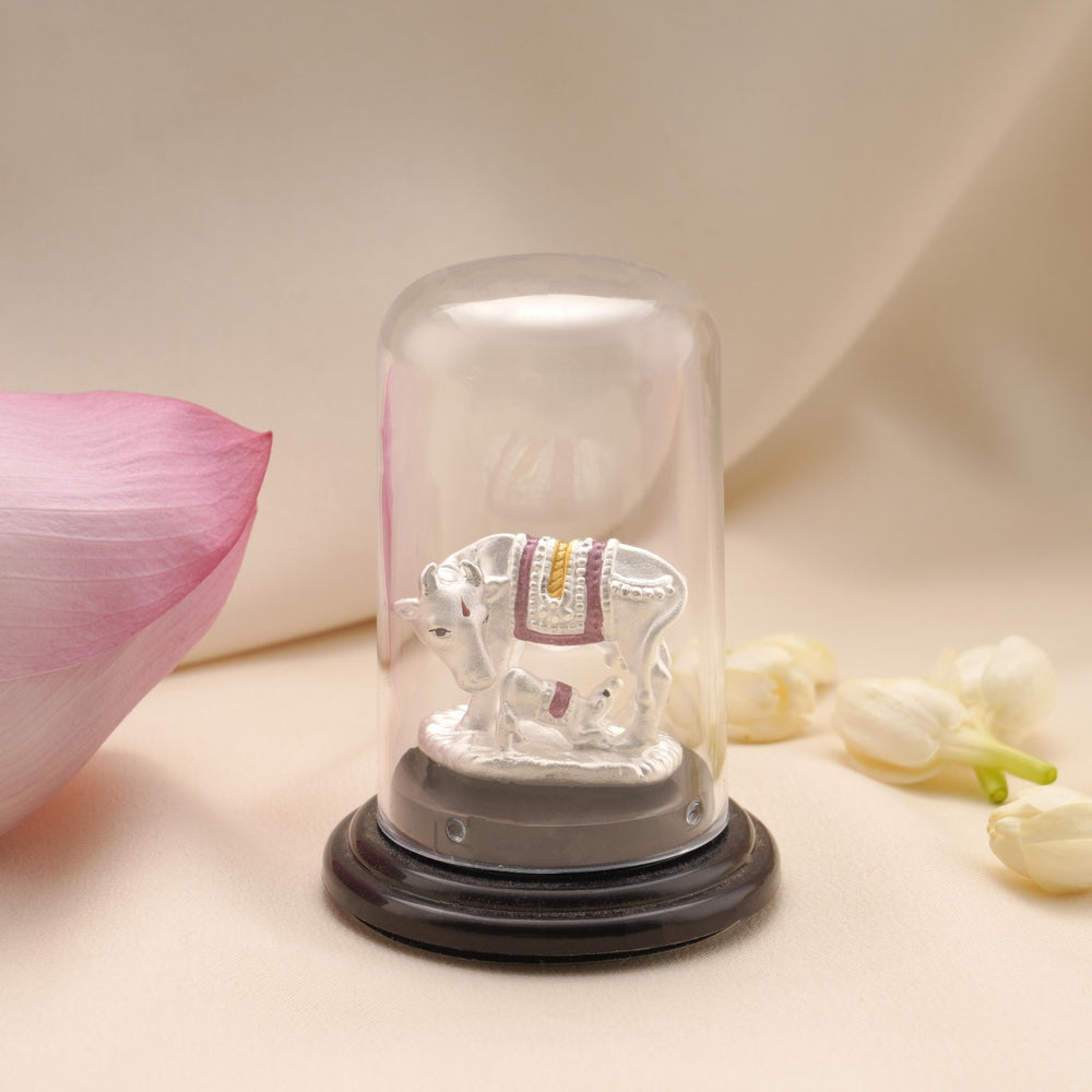 Cow and Calf Silver Car Stand Idol