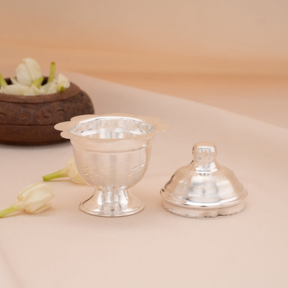 Fancy Lotus Design Silver Kumkum Chimil