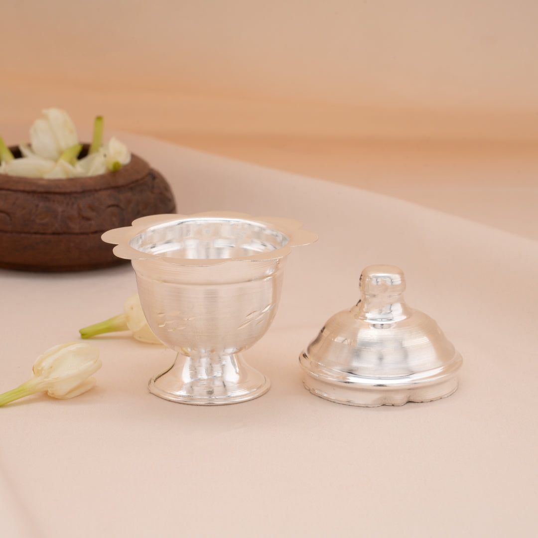 Fancy Lotus Design Silver Kumkum Chimil