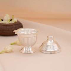 Fancy Lotus Design Silver Kumkum Chimil