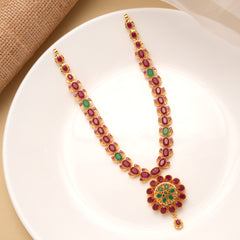 Ethnic Emerald with Ruby Stone Golden Necklace
