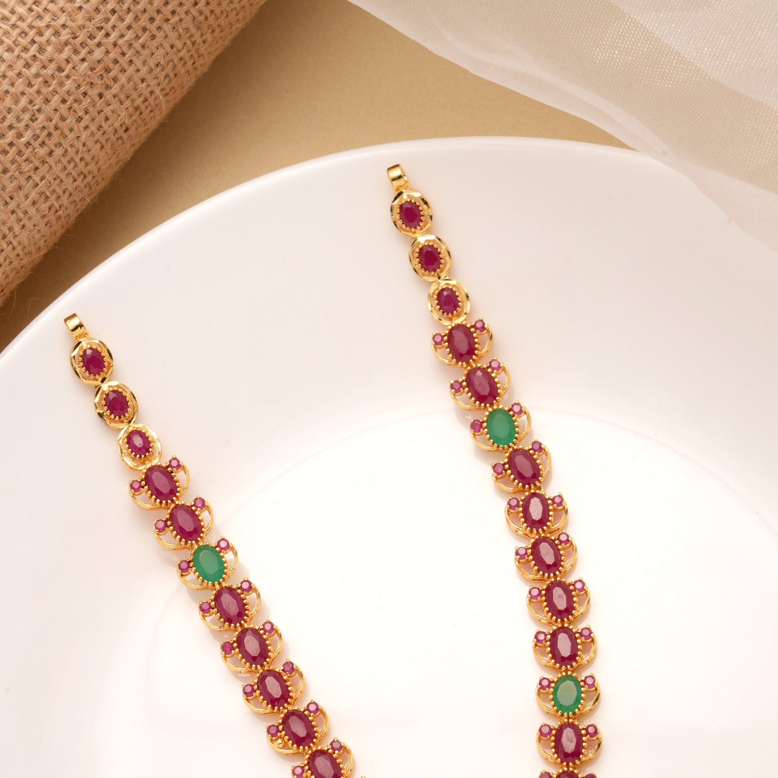 Ethnic Emerald with Ruby Stone Golden Necklace