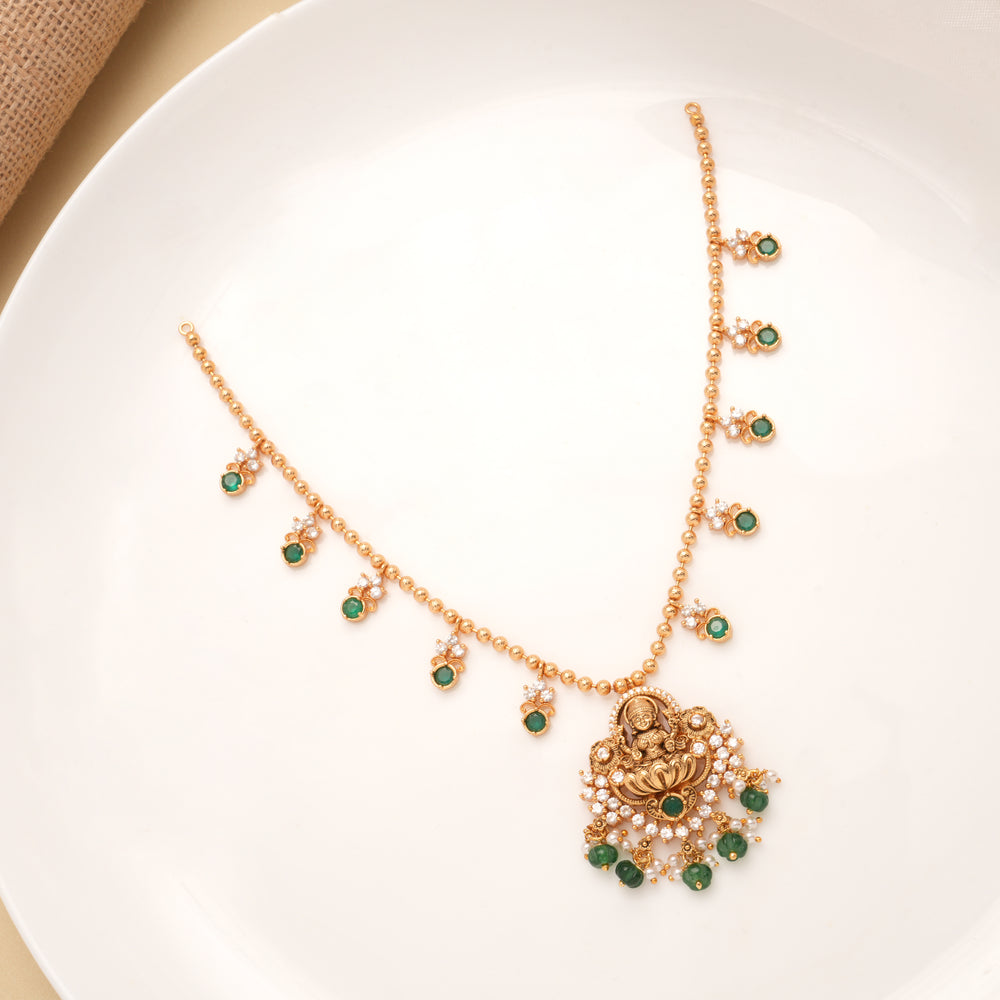 Divine Lakshmi Pendant with Minimal Chain Golden Necklace