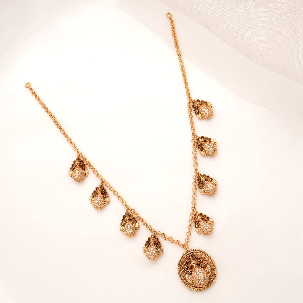 Classic Peacock Motif Stone Golden Necklace