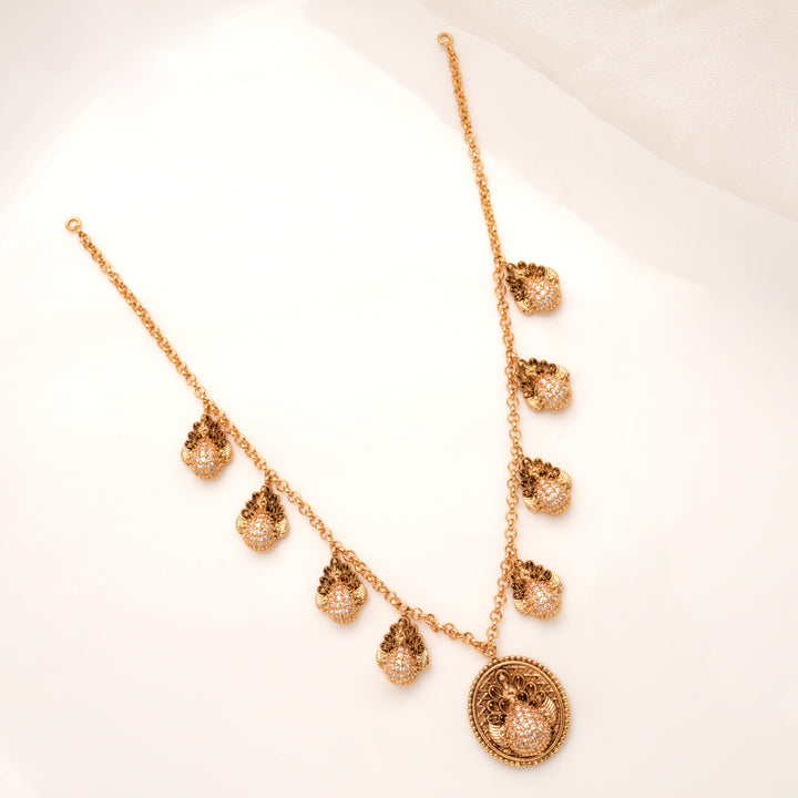 Classic Peacock Motif Stone Golden Necklace