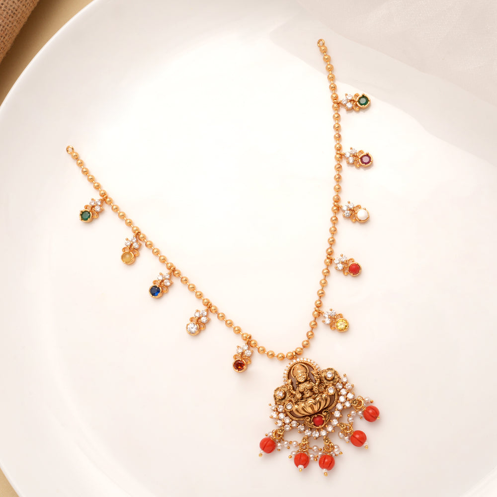 Antique Coral Drops Lakshmi Golden Necklace