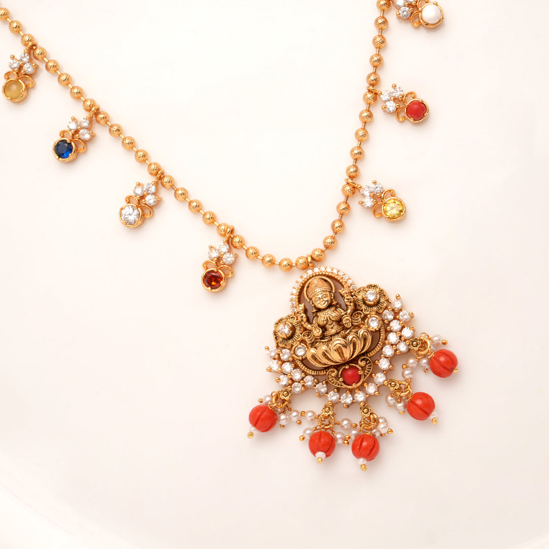 Antique Coral Drops Lakshmi Golden Necklace