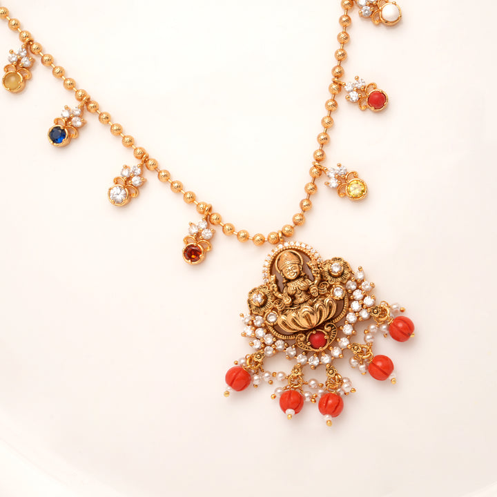 Antique Coral Drops Lakshmi Golden Necklace