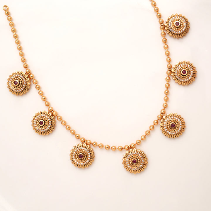 Bold Floral Round Design Enamel Golden Necklace
