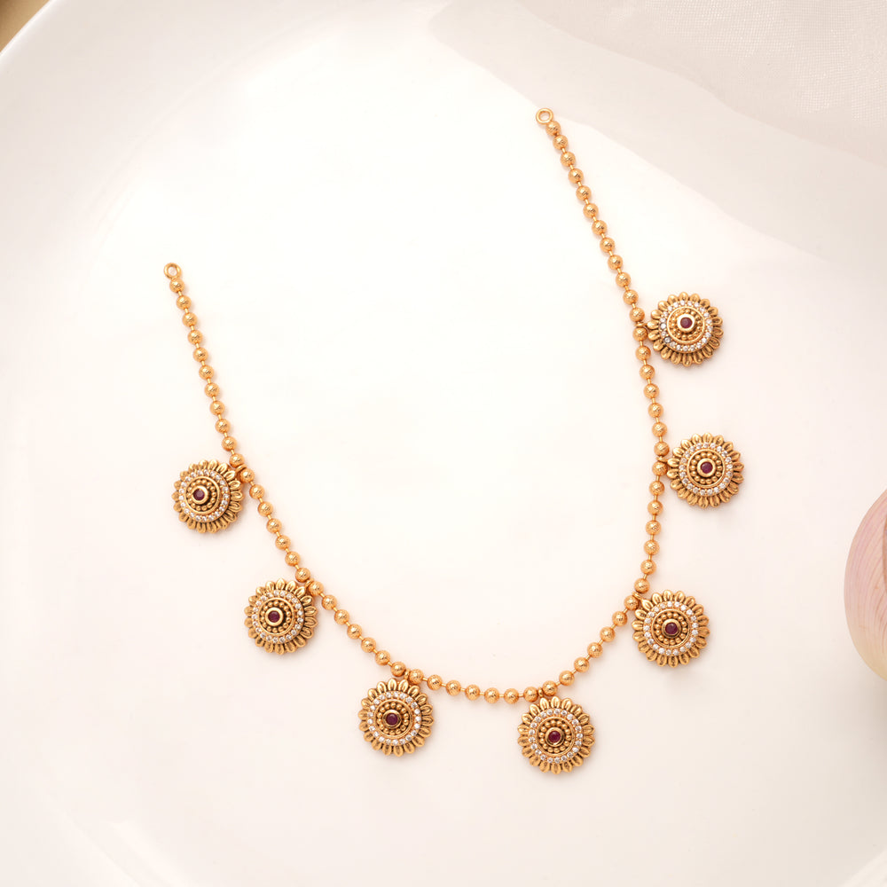 Bold Floral Round Design Enamel Golden Necklace
