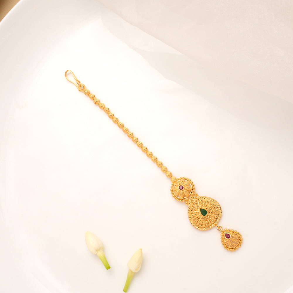 Beautiful Teardrop Enamel Golden Tikka